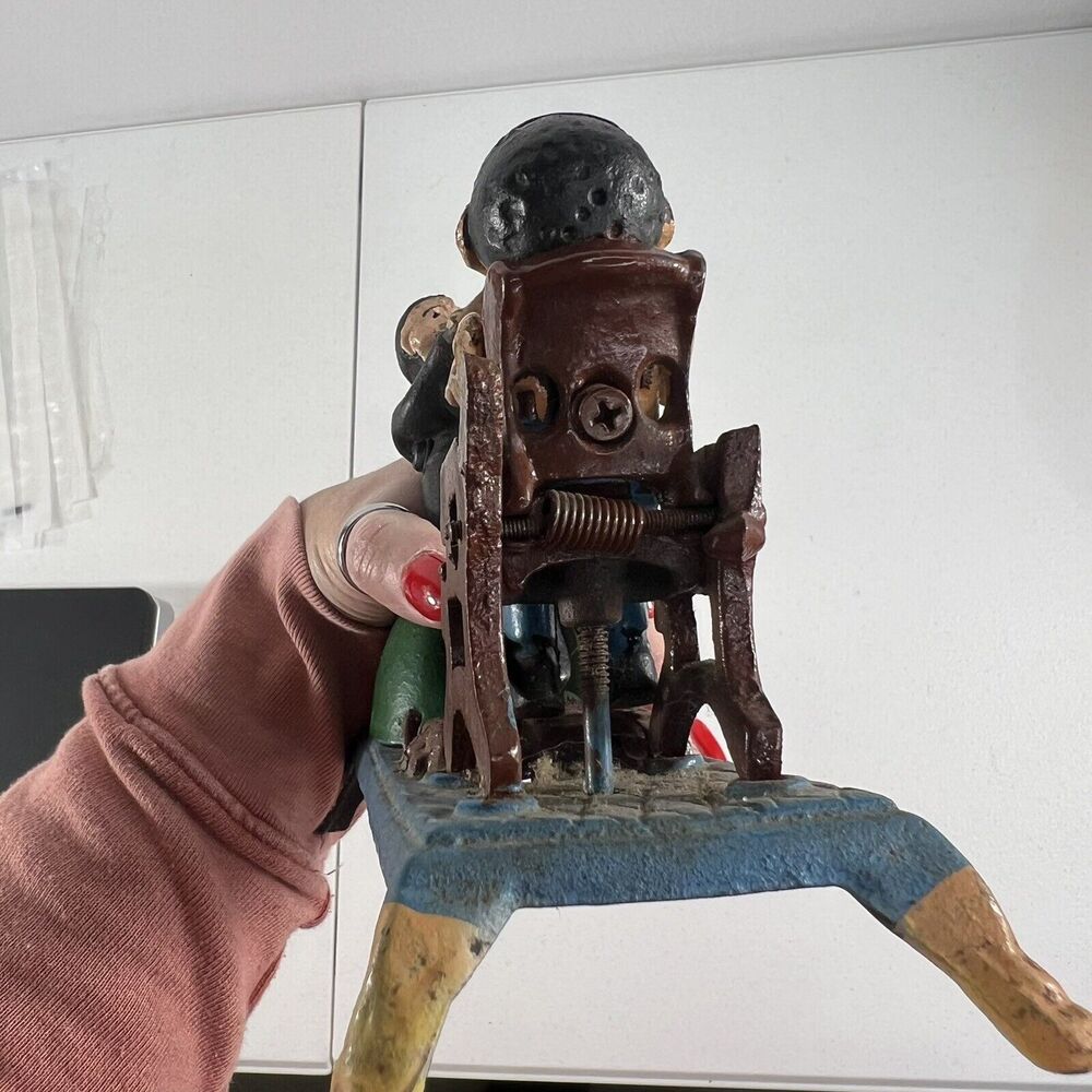 Vintage Cast Iron The Dentist Chair Pulling Teeth Mechanical Bank - Picture 6 of 12